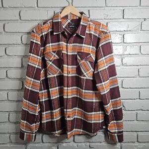 Brixton Bowery Mens Flannel Shirt Plaid Mahogany Burnt Orange L Standard Fit